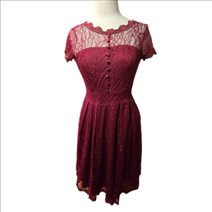 OWIN Burgundy Lace Fit & Flare Dress Size M Romantic Lace Midi